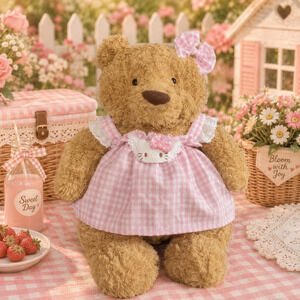 Bartholomew bear clothes outfits -Pink Gingham Kitty Apron Dress Set[WW-05-14IN]